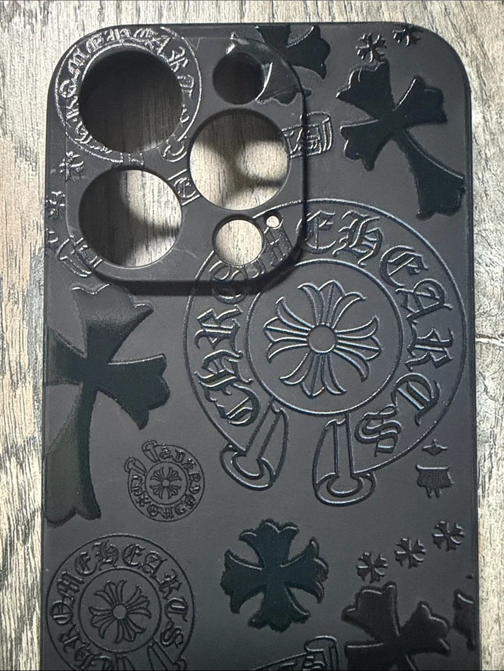 Chrome Hearts Black Embossed Crosses iPhone 15 Pro Case